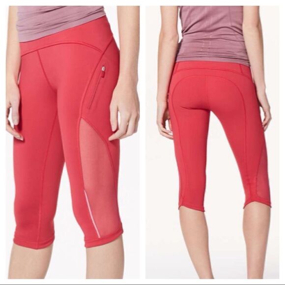 LULULEMON LEGGINGS                SUN RUNNER VENTILATED CROPS FUSHIA - Picture 1 of 12